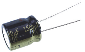 Kondensator 1500μF 10V dc Radialny, Otwór przelotowy Panasonic roztaw: 5mm 12.5 (Dia.) x 15mm