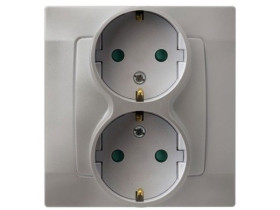 KARO Gniazdo podwójne z uziemieniem schuko z przesłonami IP-20 zaciski gwintowe srebrny perłowy GP-2SSP/43 OSPEL