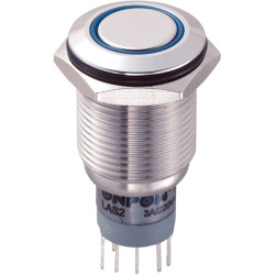 Zip Switch LAS2GQF-22ZE/B/12V/S/P 16mm IP67 Vandal Switch DPDT On-On Blue LED