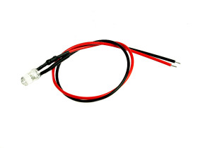 Dioda LED 5mm biała clear z przewodem 12V