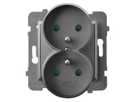 ARIA Gniazdo podwójne z uziemieniem z przesłonami torów prądowych moduł bez ramki szary mat GP-2URAZP/m/70 OSPEL