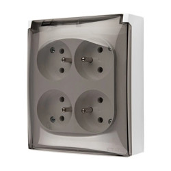 Simon Aquaclick Gniazdo IP44, 4-krotne z uziem., klapka transparentna z przesł. torów prądowych biały ACGZ4Z/11A