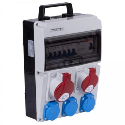 Rozdzielnica budowlana CAS_3-SFI hermetyczna IP54 Wyposażona + 2x gniazdo siłowe 5p (400V 32A + 16A) + 3x gniazdo 2P+Z (230V 16A