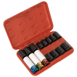 Sealey AK5615M Impact Socket and Wheel Nut Remover Set 1/2&quot;sq Drive 15pc