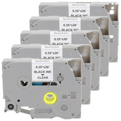 Taśma 5x Tze-112 do drukarki Brother 6mm 8m przeźroczysta taśma czerwony nadruk /5szt./