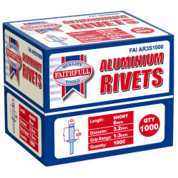 Faithfull FAIAR3S1000 Aluminium Rivets 3.2 x 6mm Short Bulk Pack of 1000