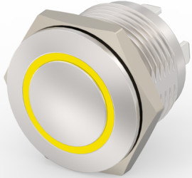 Vandal-proof pushbutton, 1 pole, silver, illuminated  (yellow), 0.4 A/36 VDC, mounting Ø 16 mm, IP67, 2213774-6