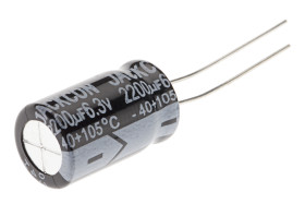 Kondensator 2200μF 6.3V dc Radialny, Otwór przelotowy RS PRO roztaw: 5mm 10 (Dia.) x 17mm