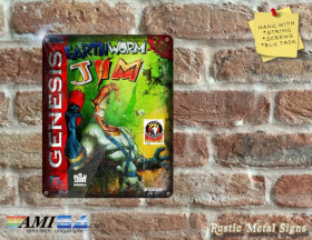 Earthworm Jim Box Artwork from the Original Sega Video Game - Metal Sign
