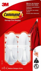 Haczyki średnie wielokrotnego użytku 2szt + 4szt średnie paski mocujące 1,3kg 3M COMMAND