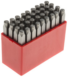 Zestaw wybijaków liter wysokość: 3mm 36-szt. 27 części x stempel stalowy z kropkowaną wielką literą angielską A