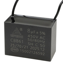 Kondensator rozruchowy do silnika 8uF 450VAC C class CBB61 przewód 20cm