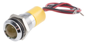 Lampka kontrolna do montażu panelowego 12V dc, Żółta 14mm LED Chrom Wyprowadzenia RS PRO