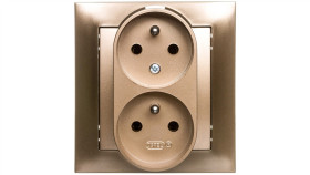 Impresja Gniazdo Podwójne Z/U Z Niezamiennością Faz Złoty Metalik Gp-2Yc/28