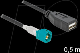90310 HF cable, HSD Z plug &gt; USB A socket, 0.5m