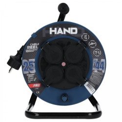 Przedłużacz budowlany zwijany na bębnie Rozgałęźnik na 4 gniazda 2P+Z 230V IP44 na kablu OW 3x1,5mm2 25m HAND