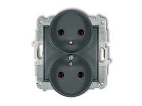 MINI Gniazdo podwójne z uziemieniem do ramki (bez przesłon torów prądowych) grafitowy mat 28MGPR-2z KARLIK