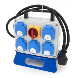 Rozdzielnica budowlana przenośna 5*GS 230V + rozłącznik główny + 1.5m kabel OW 3x2.5mm2 + wtyczka gumowa, P5001.5M-01U
