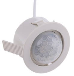 Miniaturowy detektor ruchu PIR, 230 V AC, zasięg 16 m, montaż Sufit, Ø 28mm, Certyfikat CE, EMC-2004/108/WE, zgodność z