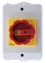 Przełącznik izolatora 3-biegunowy Siemens Montaż przedni 25A 10 kW IP65