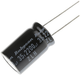 Kondensator 2200μF 35V dc Radialny, Otwór przelotowy Rubycon roztaw: 7.5mm 16 (Dia.) x 25mm