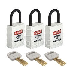 Kłódka LOTO SafeKey kompaktowa, nylonowa, biała (3 szt.), 150197