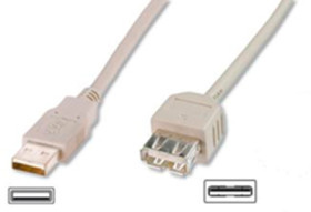 USB 2.0 extension cable, USB plug type A to USB socket type A, 1.8 m, beige, AK-300202-018-E