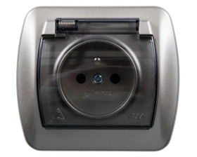 Simon Akord Gniazdo bryzgoszczelne z/u IP44 z klapką dymną satyna metalizowana AGZ1Be/29a