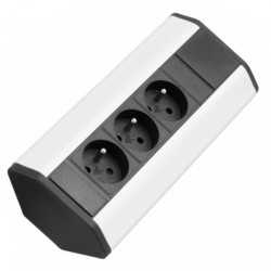 Gniazdo meblowe narożne CORNER BOX srebrno-czarne potrójne 3x [2P+Z] 16A z przewodem 1,8m