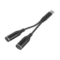 Rozdzielacz wt. USB-C 2xgn.USB-C ładowanie + audio czarny rozgałęźnik