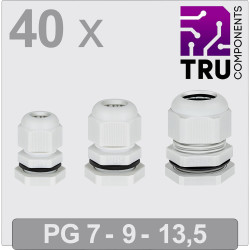 TRU COMPONENTS TC-13448364 Cable gland Grey Polyamide 40 pcs PG7 PG9 PG13