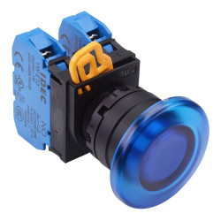 YW1L-A4E20Q0S Blue 22mm Mushroom Maintained Push Button Switch 2NO IP65 IDEC
