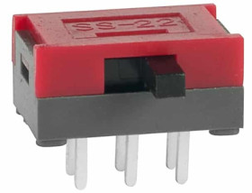 Slide switch, On-On, 2 pole, angled, 100 mA/30 VDC, SS22SDH2