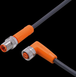 Sensor actuator cable, M8 cable plug, straight, A to M8 cable socket, angled, A, 4 pole/4 pole, 1 m, PUR, black, 3 A, EVC302