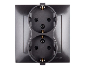 Simon 54 Gniazdo podwójne SCHUKO z/u 16A IP20 z przesłoną torów antracyt DGSz2Z/48