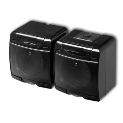 Gniazdo hermetyczne podwójne z uziemieniem Karlik Junior 12GHE-2D (klapka dymna) 2x(2P+Z) bez przesłon czarne