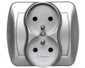 Simon Akord Gniazdo podwójne z/u 16A IP20 z przesłoną torów alumimium metalizowane AGZ2z/26