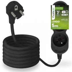 Przedłużacz Sieciowy Kabel z Uziemieniem Listwa Zasilająca 3 Gniazda 5m Czarny Sznur Lendo Lumiled