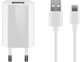 USB-Ccharger set 1 A, white, 1 m - power unit with Micro USB cable...