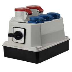 Rozdzielnica budowlana z rozłącznikiem izolacyjnym 32A BAU 2x16A 3x230V Schuko Mennekes Doktorvolt® DV-9771-D