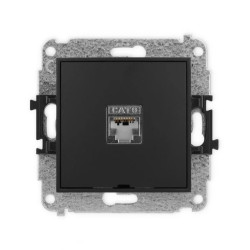 ICON Mechanizm gniazda komputerowego pojedynczego 1xRJ45, kat. 6, ekranowane, 8-styk, bez pola opisowego czarny mat 12IGKBO-5