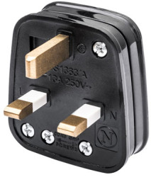 Mains plug, UK, 13 A/250 V, black