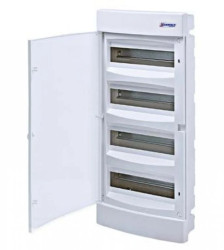 Podtynkowa tablica rozdzielcza 4-rzędowa, 48MW, białe drzwi.