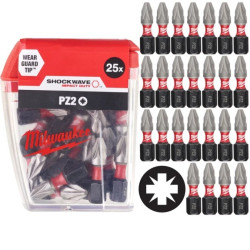 Bity udarowe do wkrętarki PZ2 25mm 1/4 SHOCKWAVE 25szt MILWAUKEE