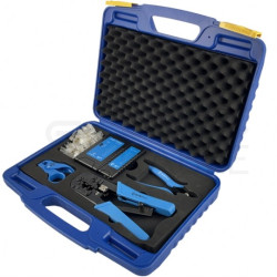 Specjalistyczny zestaw narzędzi sieciowych Tester kabli LAN Zaciskarka RJ45 Komplet 5 elementów w walizce Alantec