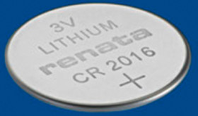 Lithium-button cell, CR2016, 3 V, 90 mAh, CR2016 MFR CU