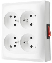 Simon Aquaclick Gniazdo IP20, 4-krotne z uziem., z wbudowanym wyłącznikiem biały ACGZN4W1/11