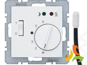 BERKER B.KWADRAT Regulator temperatury podłogowej z zestykiem zwiernym wyłącznikiem i 2 diodami LED biały połysk 20348989 HAGER