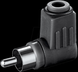RCA connector with bend protection, black, angled