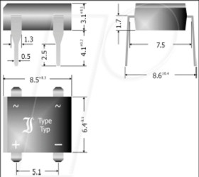 B80D Bridge rectifier 160V 1A DIL-4